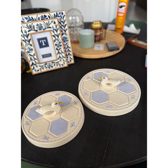 Vintage Ceramic Duck Burner Covers – Set of 2– Blue & Cream Kitchen Stove Covers - Picture 1 of 4